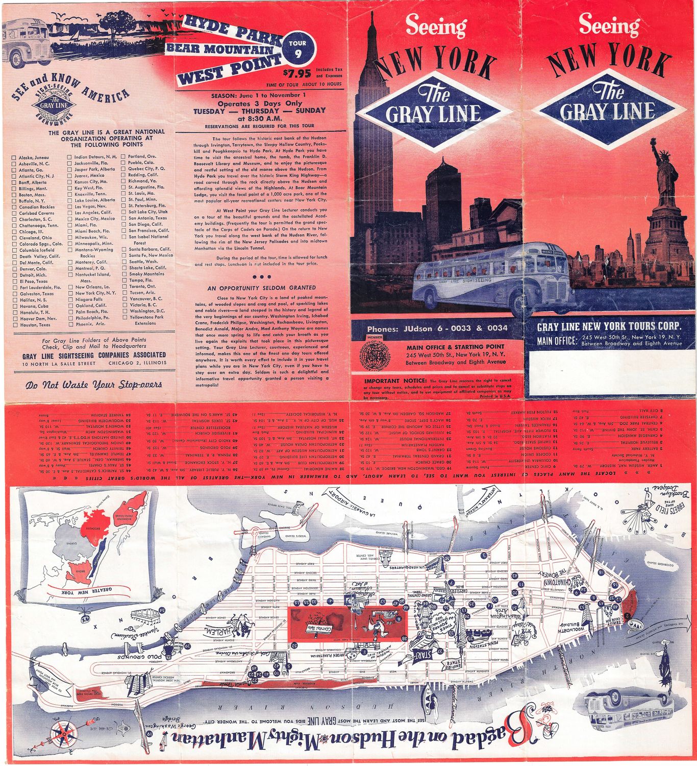 1955 Map and Guide from The Gray Line Tours of New York City