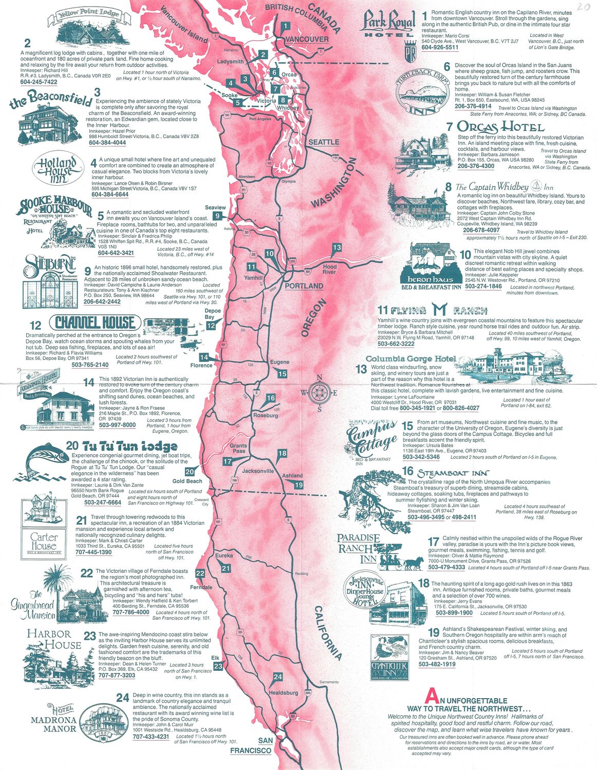1972 Map of Unique Northwest Country Inns 