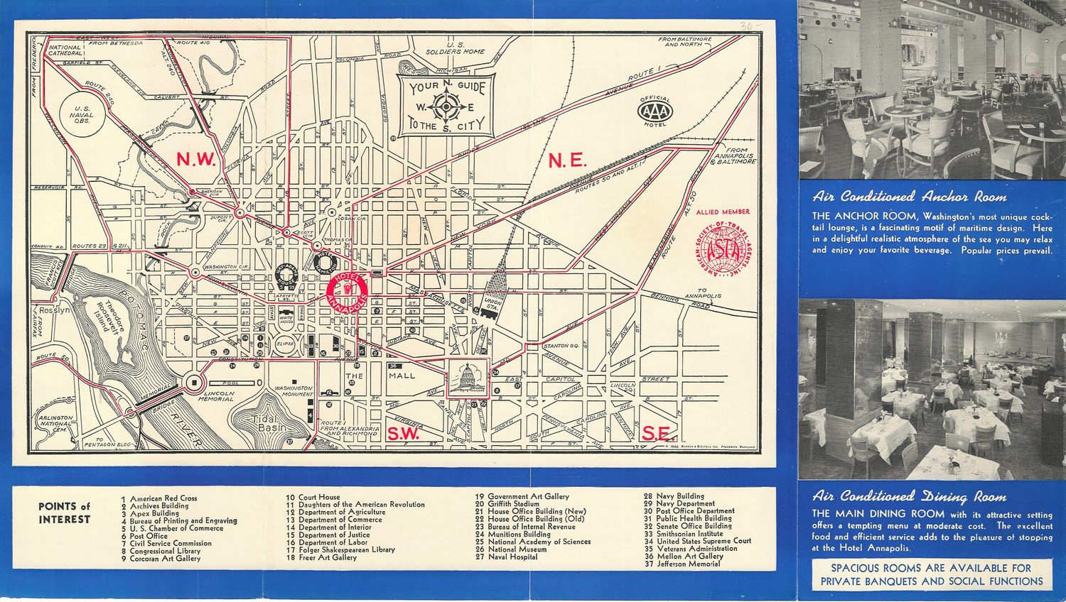 1958 Tourist Map of Washington DC