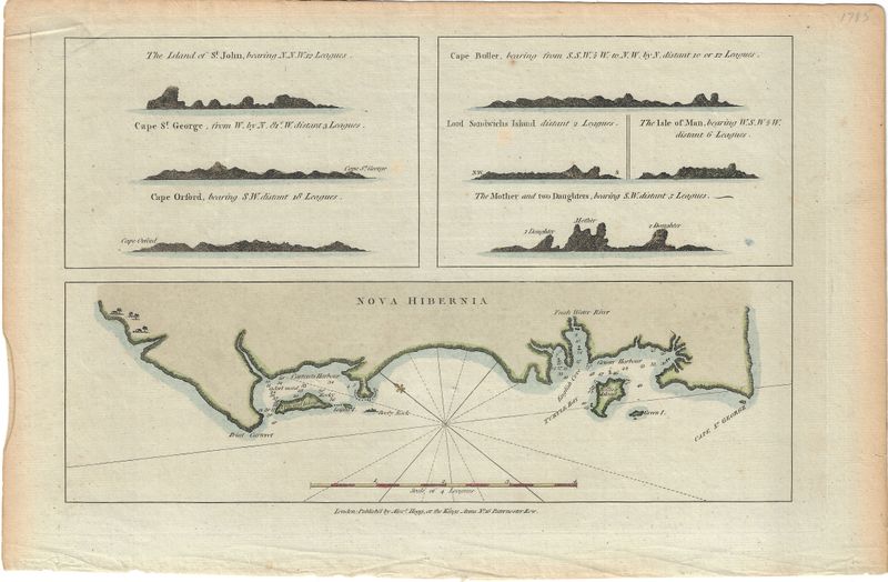1778 Map of Nova Hibernia from the Voyage of Captian Cook by Alex Hogg