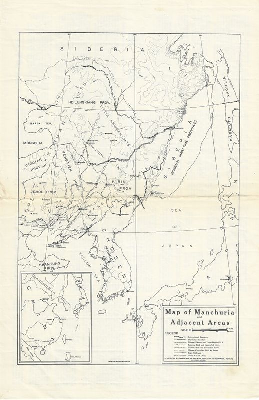 1932 Map of Manchuria and Adjacent Areas with statistical table