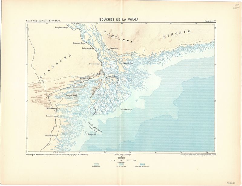 1874 Map of the Bouches de la Volga in Russian Tartares