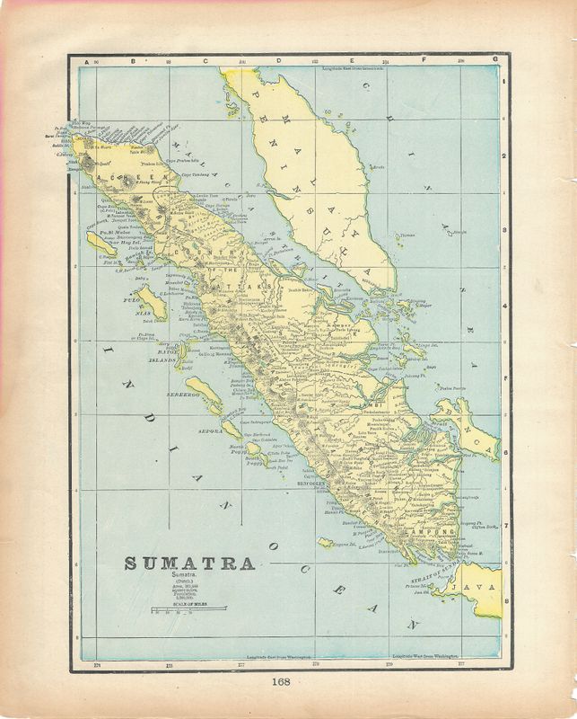 1903 Map of Sumatra with Java on reverse by People's Atlas