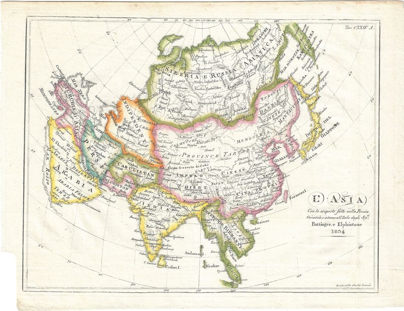 1834 L'Asie  Map of Asia by  Pottinger e. Elphistone