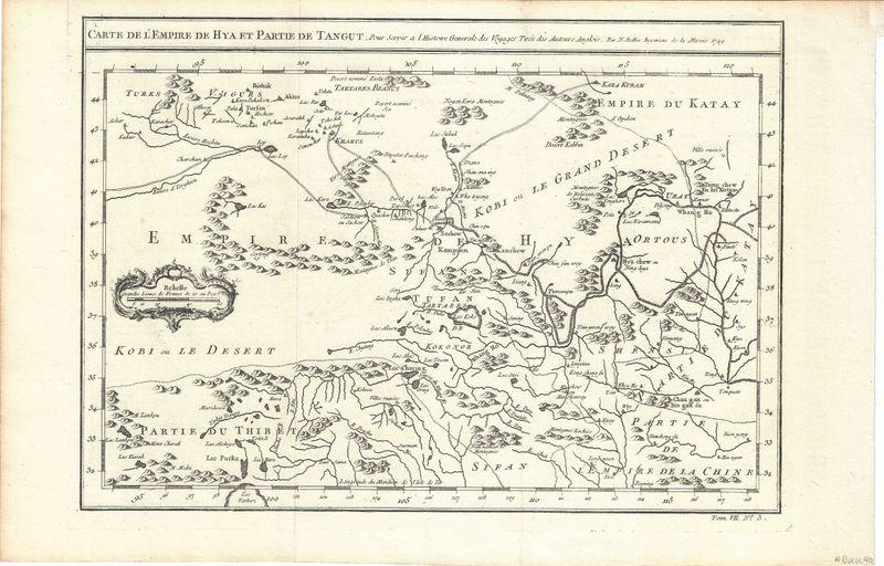 1749 Map of Regions of Sinkiang in Western China, north of Tibet by Bellin