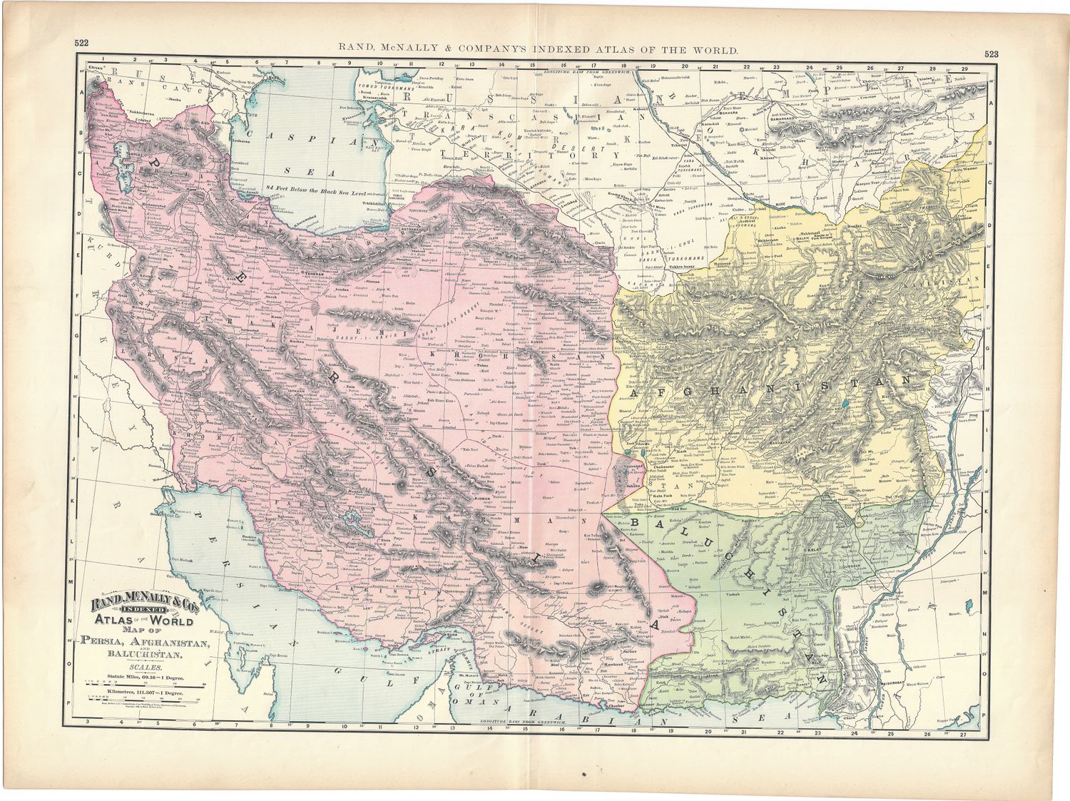 1891 Map of Persia (Iran) and Afghanistan by Rand McNally