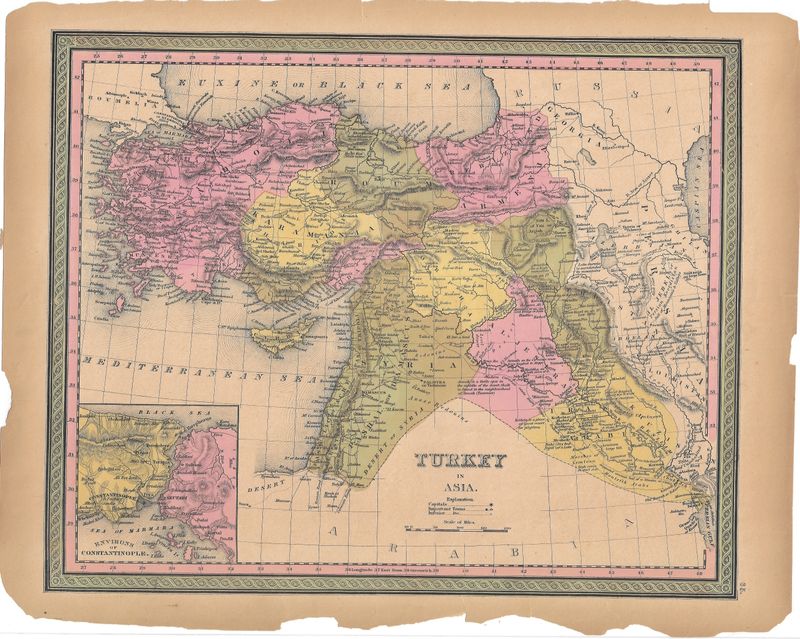1849 Map of Turkey by Desilver-Cowperthait  with o/hc