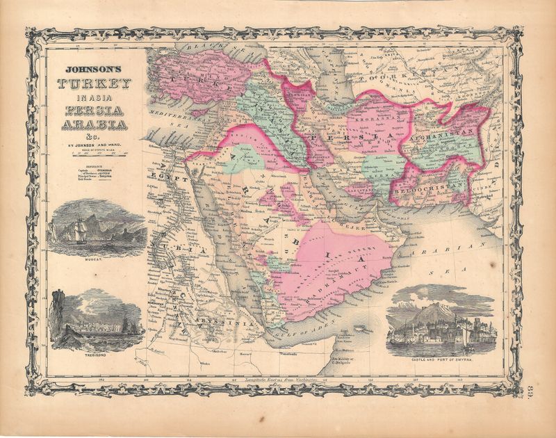 1862 Map of Turkey in Asia, Persia, and Arabia by Johnson and Ward