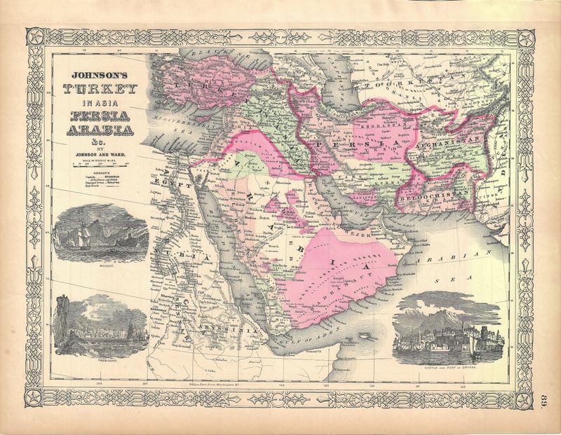 1863 Map of Turkey in Asia, Persia, and Arabia by Johnson and Ward