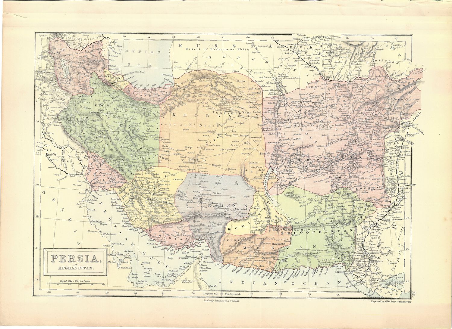 1879 Map of Persia &amp; Afghanistan by A+C Black