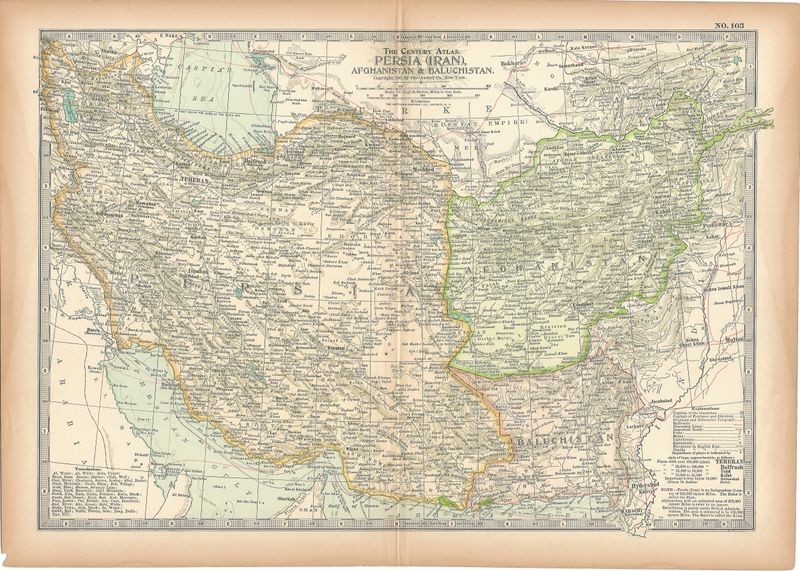 1897 Century Map of Persia (Iran), Afghanistan, and Baluchistan