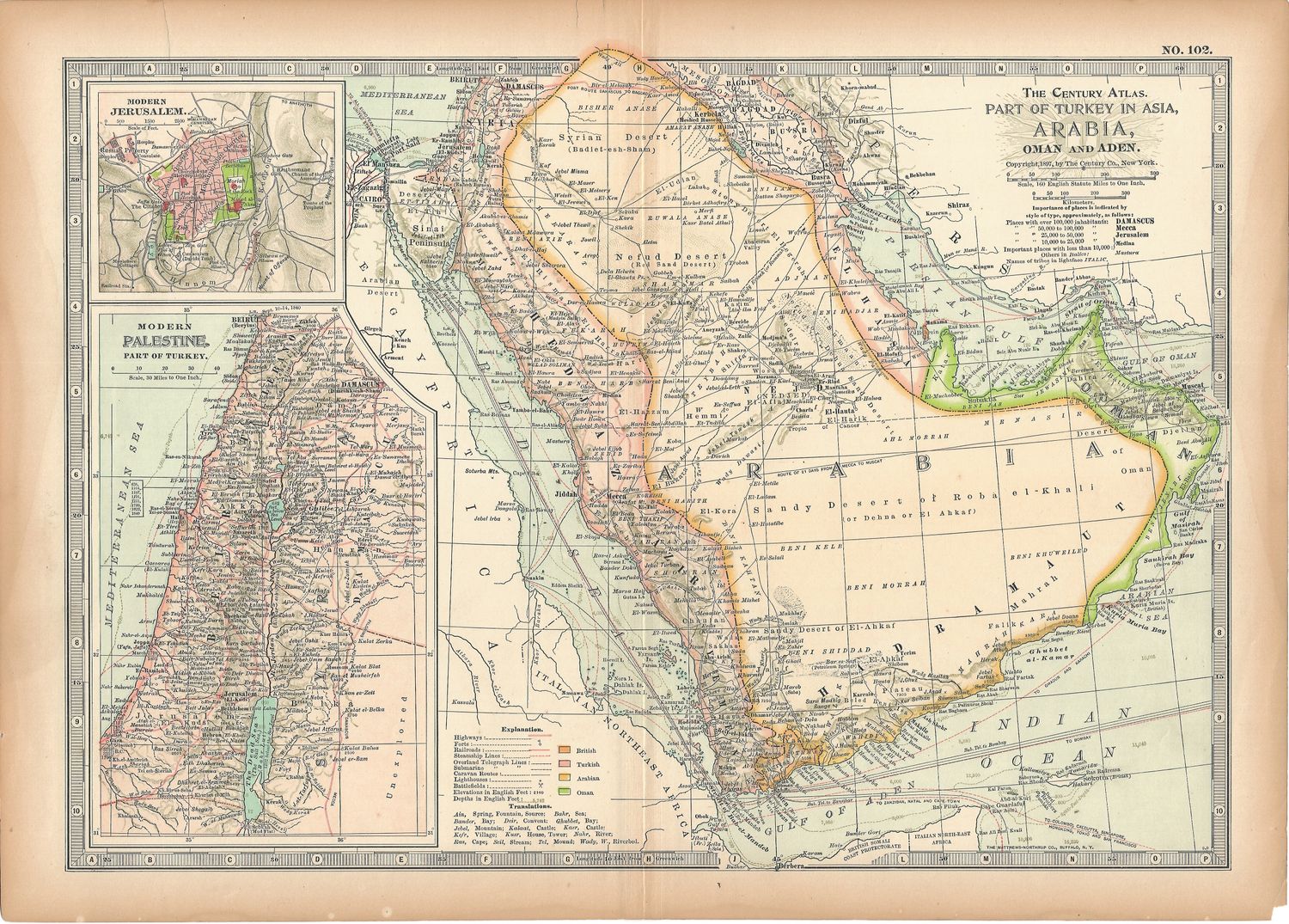 1897 Century Map of Arabia and Palestine