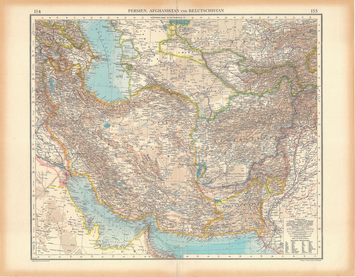1912 Map of Persia, Afghanistan and Beluchistan by Stielers Atlas co.