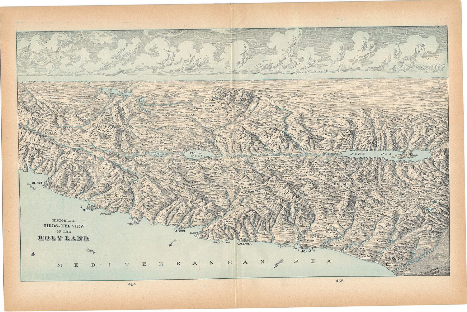 1901 Bird's Eye View of The Holy Land  by Crams