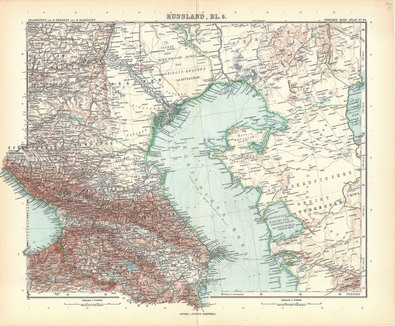 1912 Map of the Caspian Sea by Stieler atlas co.
