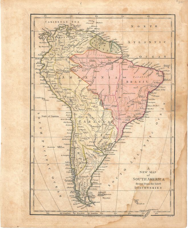 1794 Map of South America by Robert Wilkinson
