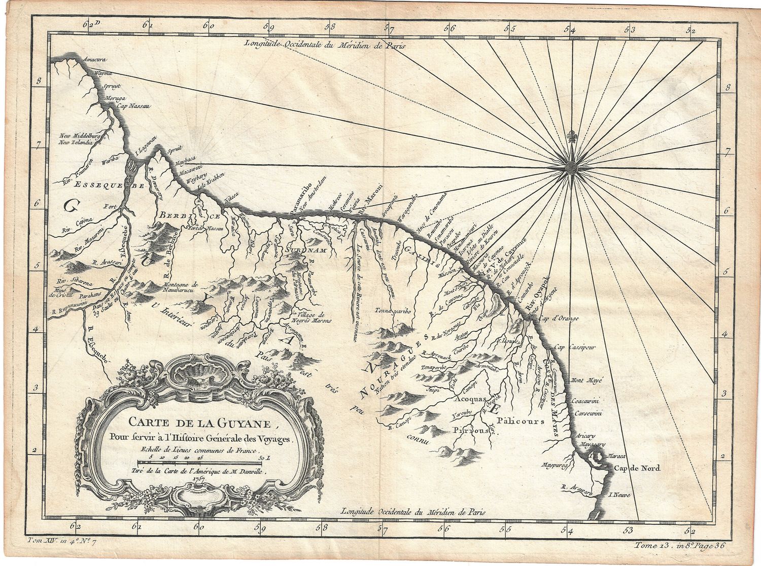 1753 Map of Guyanas by Sr. Bellin , derived from D&#39;Anville&#39;s Map of America