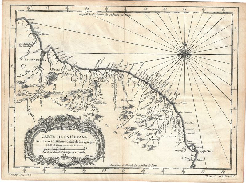 1753 Map of Guyanas by Sr. Bellin , derived from D'Anville's Map of America