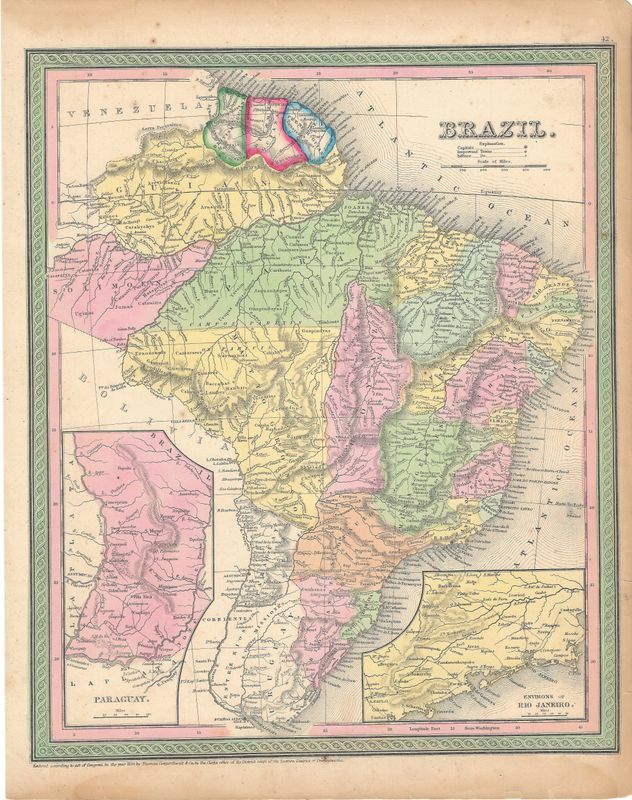 1849 Map of Brazil by Thomas Cowperthwaite &amp; S. Augustus Mitchell