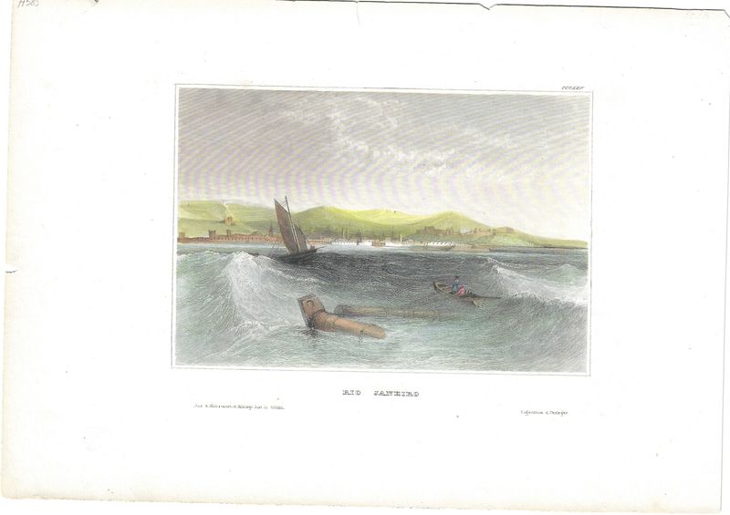 1840 View of Rio Janiero, Brazil with hand color