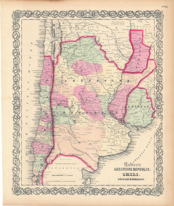 1855 Map of the Argentine Republic, Chili, Uruguay and Paraguay by JH Colton