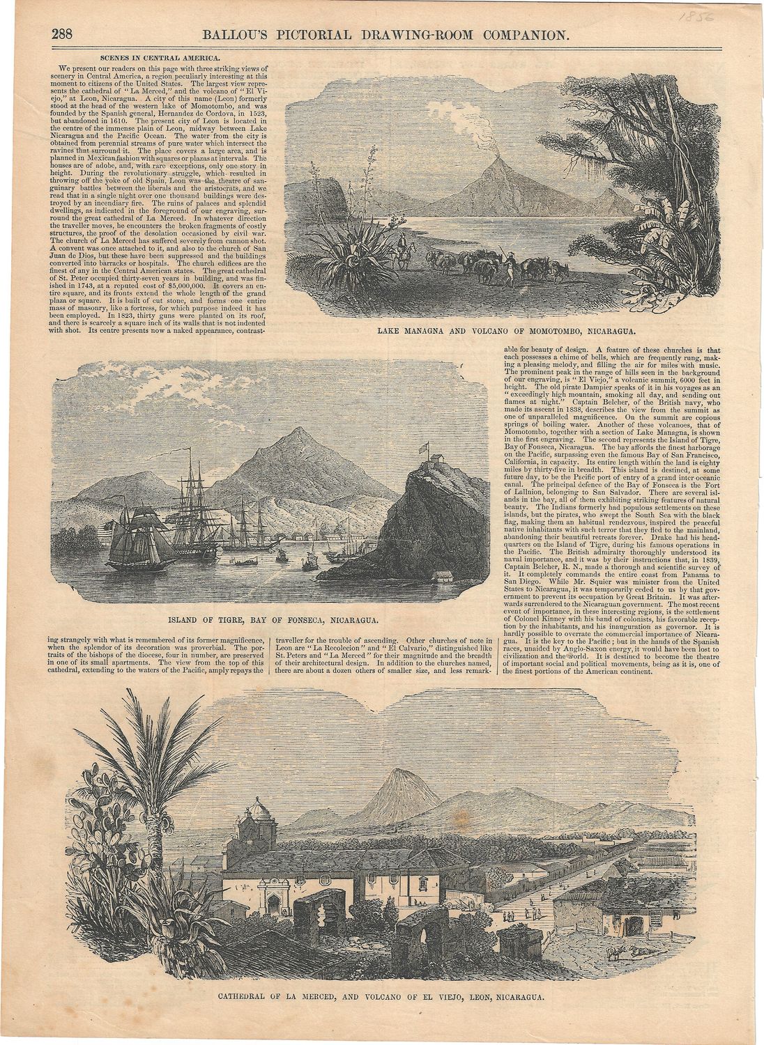 1856 Ballou&#39;s Pictorial Newspaper Scenes of Brazil &amp; Nicaragua - loose folios