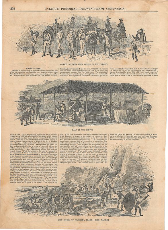 1856 Ballou's Pictorial Newspaper Gold Mining Scenes in Brazil
