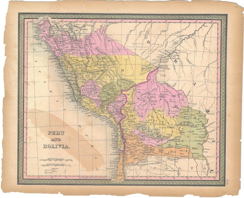 1853 Map of Peru and Bolivia by Cowperthwaite and Mitchell