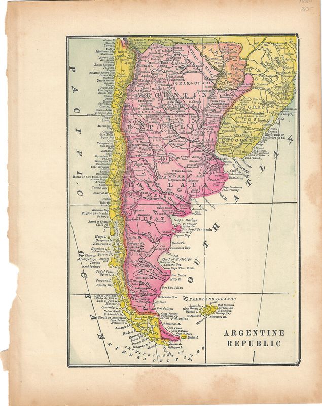 1880 Map of Argentine Republic (Argentina)