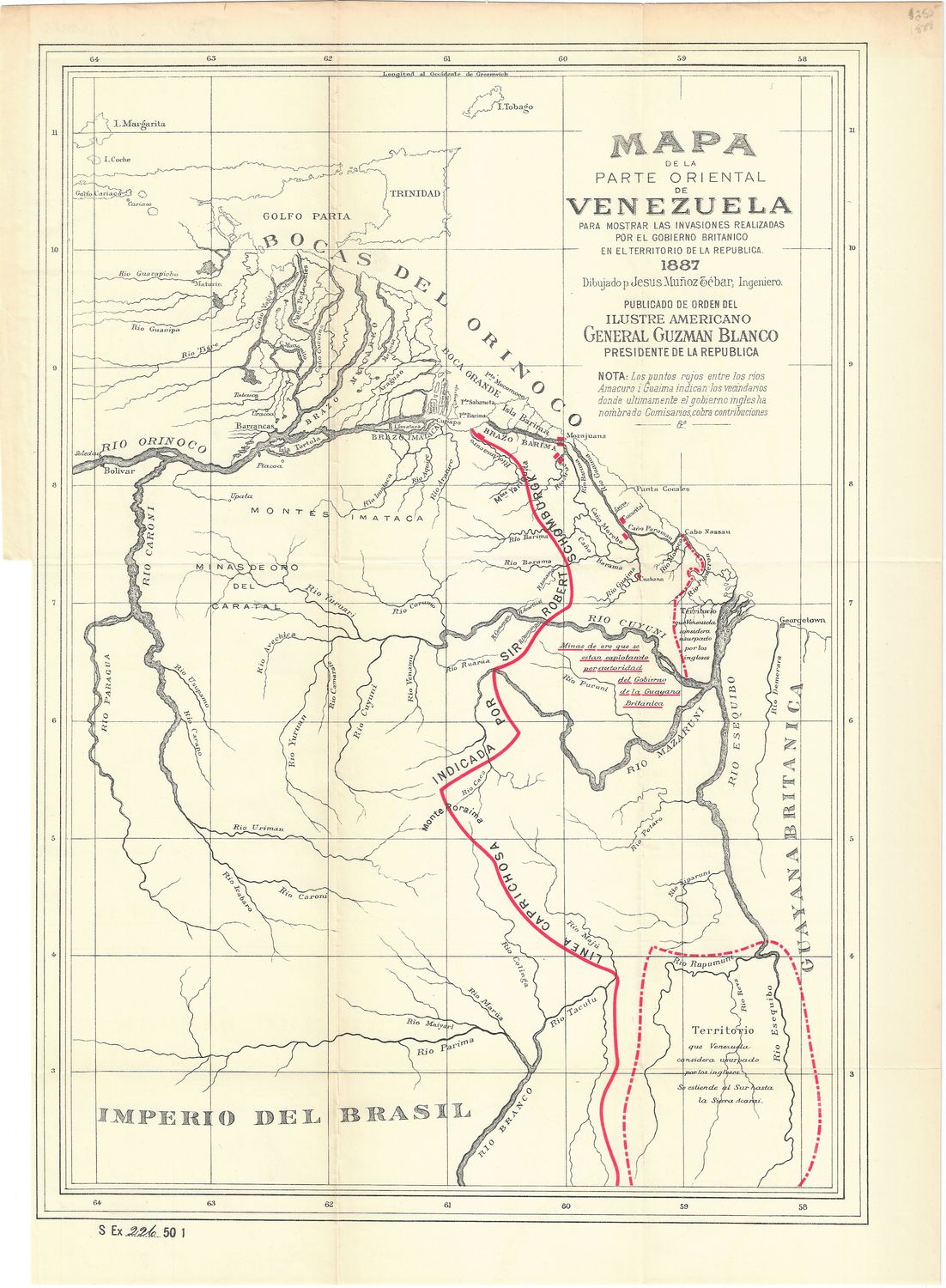 1888 Mapa de la Parte Oriental de Venezuela : Map of Eastern Venezuela