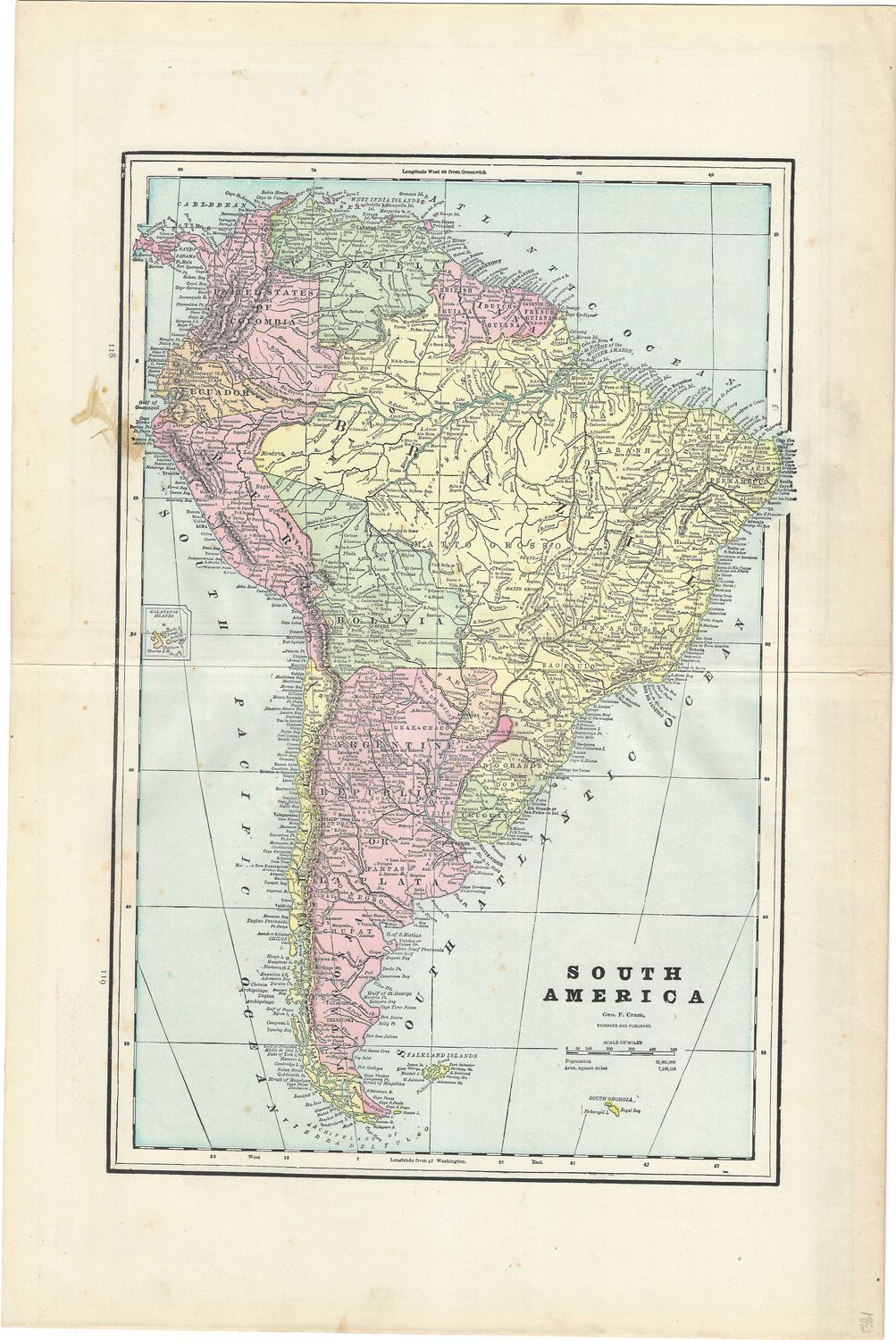1892 Map of South America by George Cram