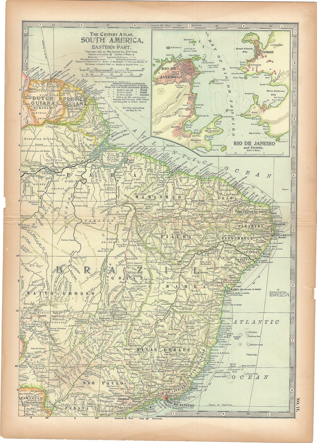 1897 Century Atlas Map of South America, Eastern Part
