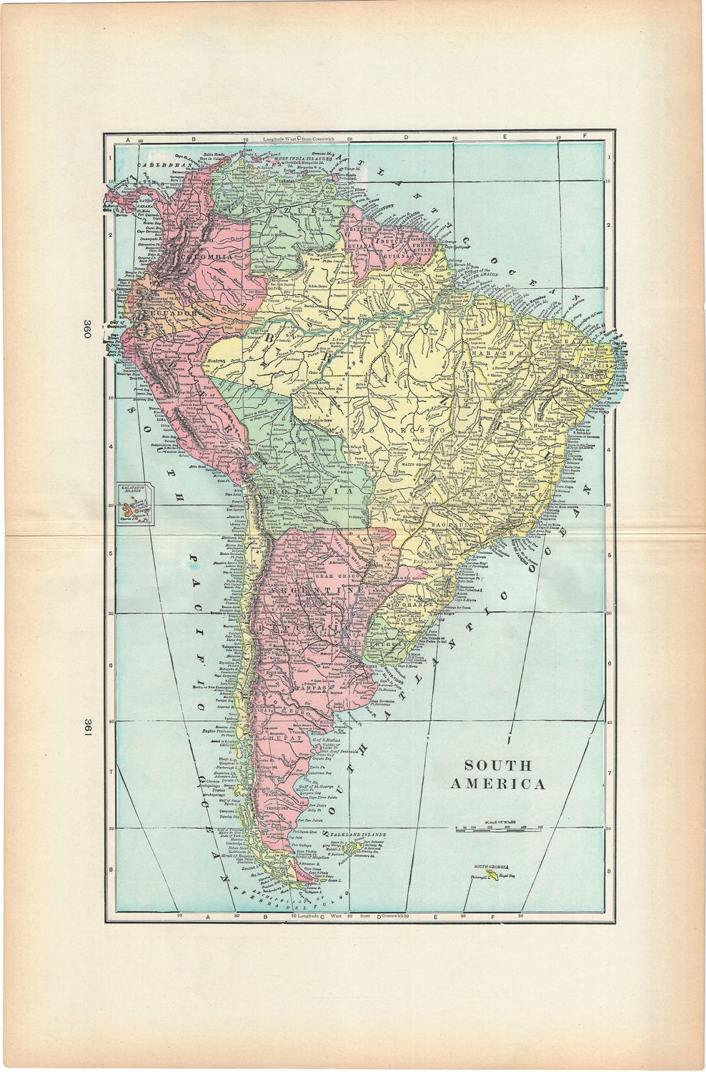 1908 Map of South America by George Cram