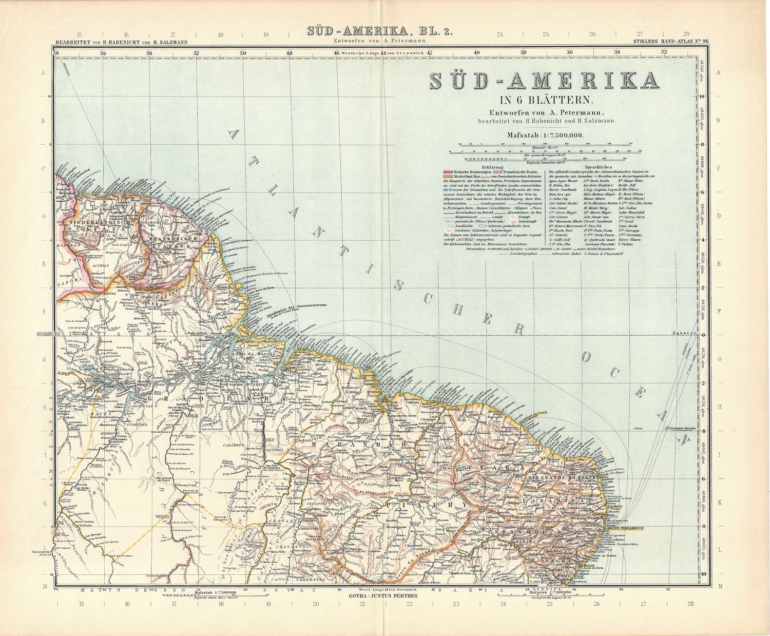 1912 South America - German Map North East Coast - Bl. 2 from Stieler's Atlas