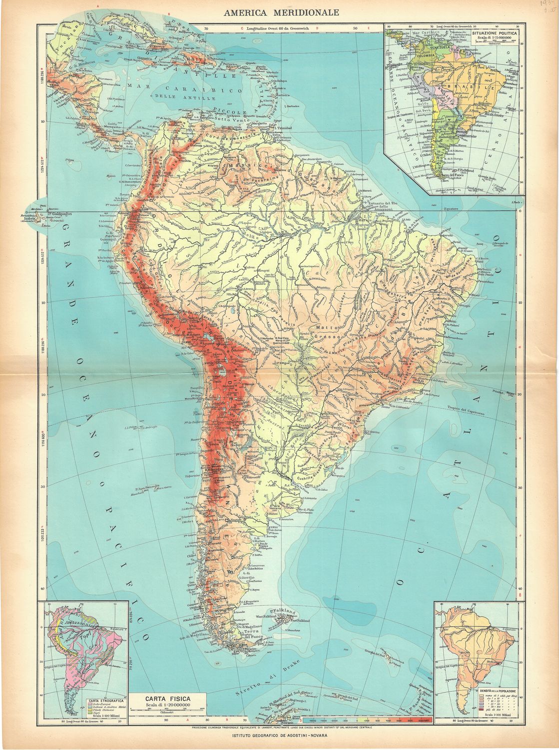 1934 Map of South America by the Instituto Geografico de Agostini