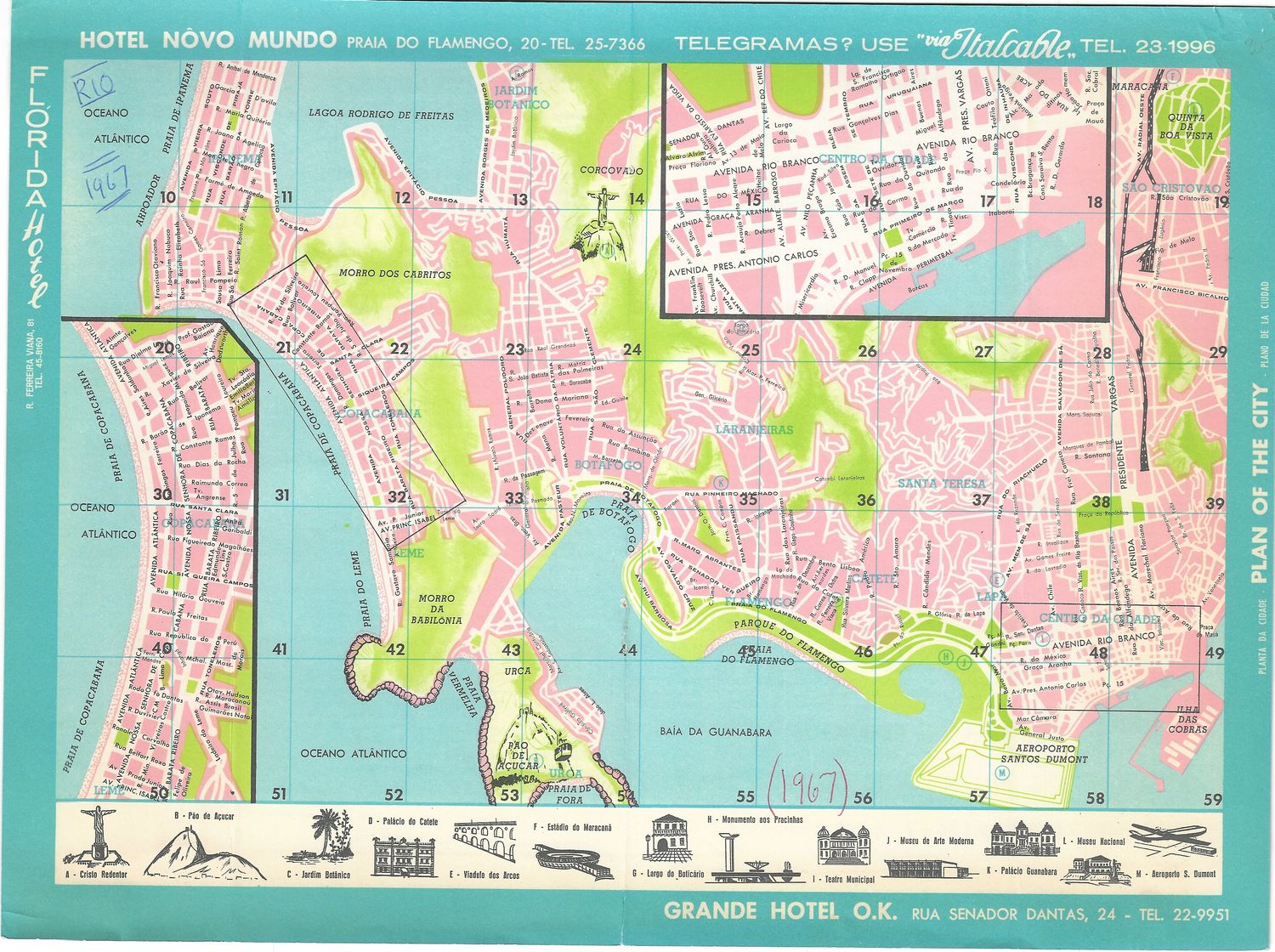 1967 Plan of the City &amp; Tourist Map of Rio De Janeiro, Brazil