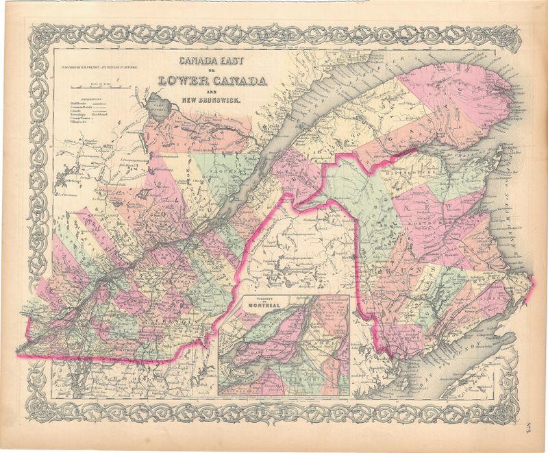 1855 Map of Canada East or Lower Canada by JH Colton 