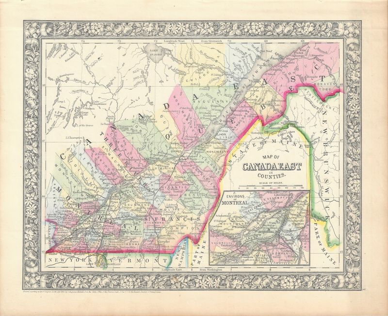 1866 (1860) Map of Canada East by S. Augutus Mitchell