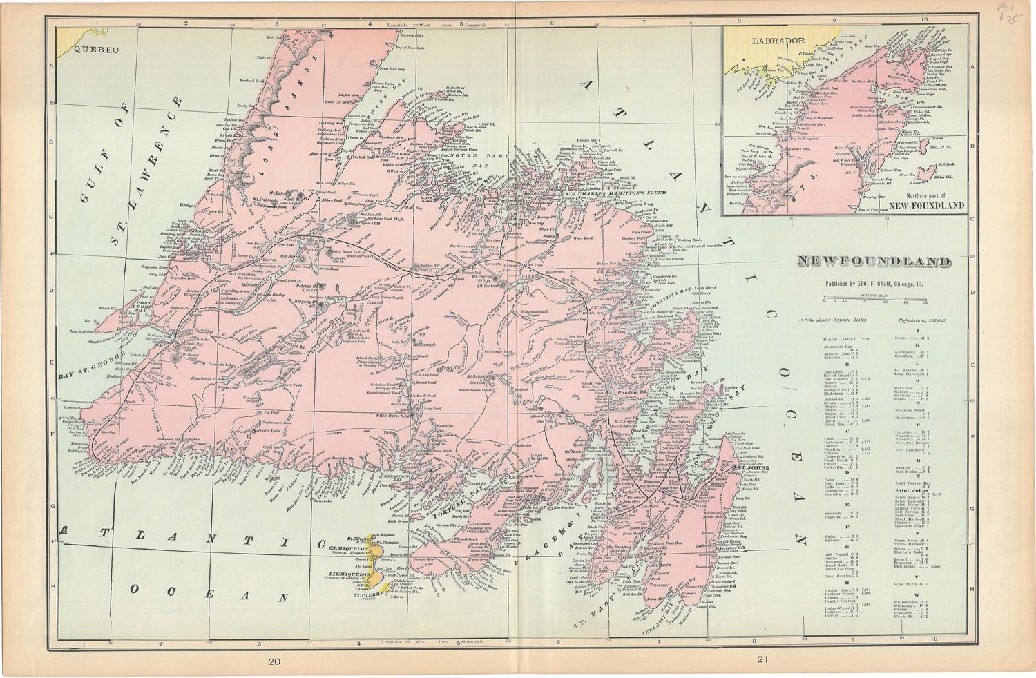 1901 Map of Newfoundland by George Cram