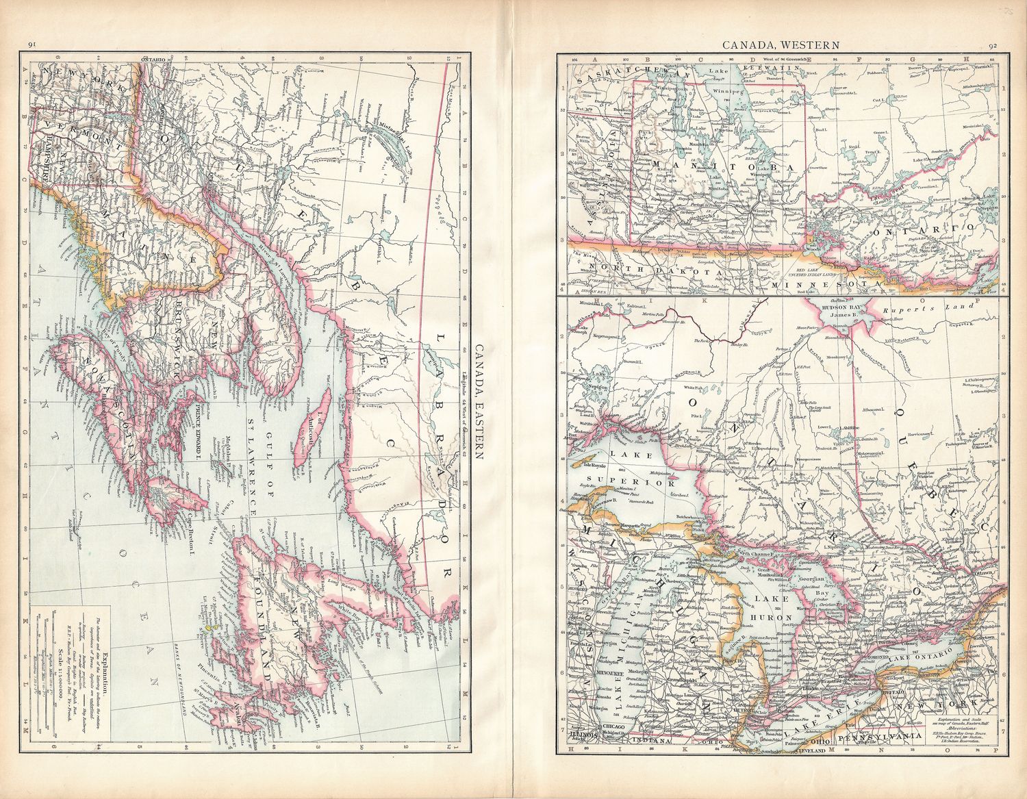 1912 Map of Canada (Eastern &amp; Western) from Stieler Atlas