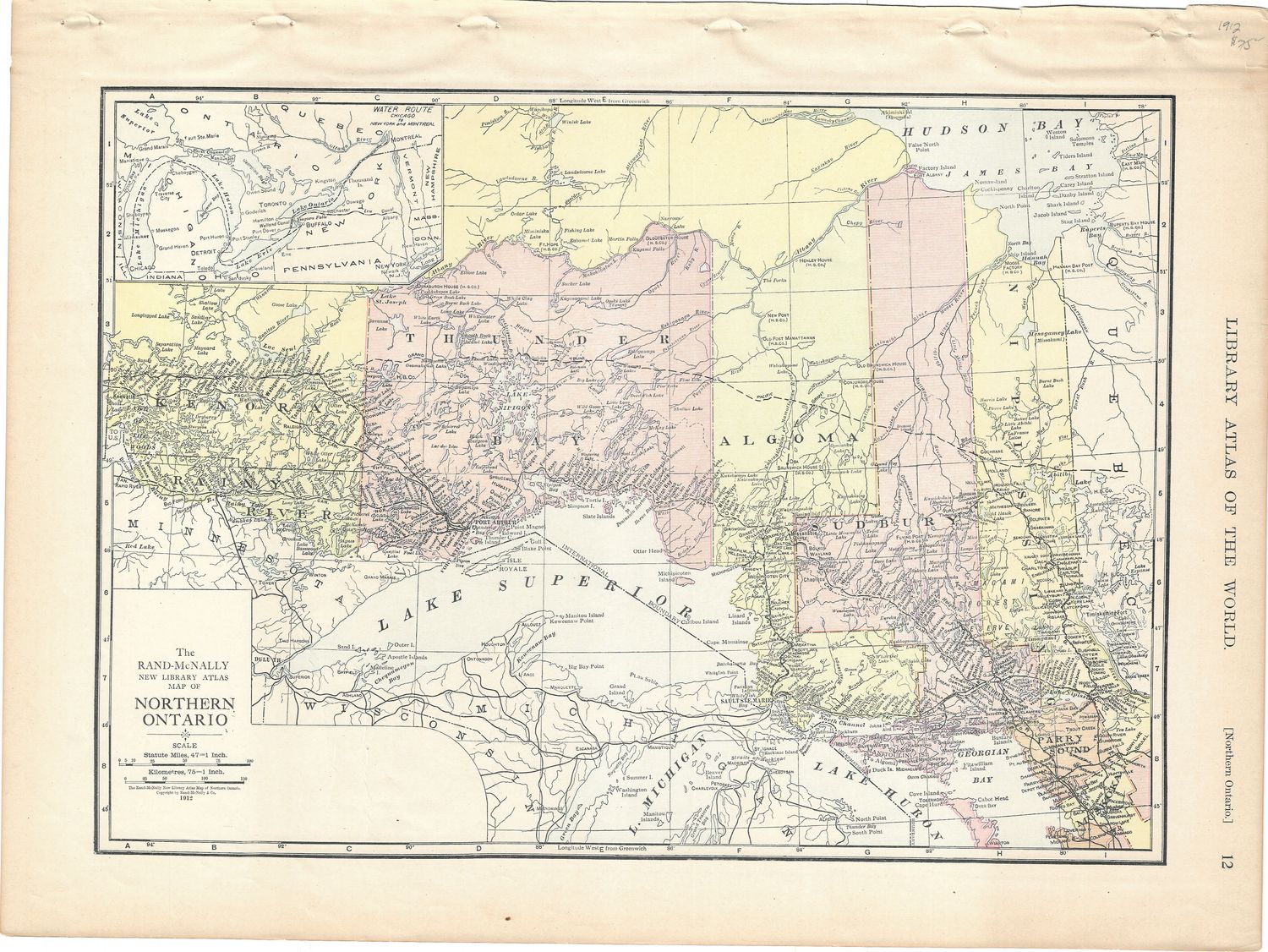 1912 Railroad Map of Northern Ontario by Rand McNally
