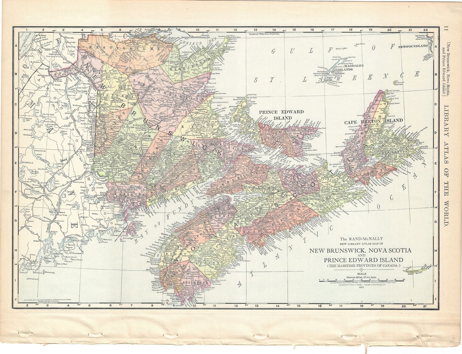 1912 Railroad Map of New Brunswick &amp; Nova Scotia by R McNally