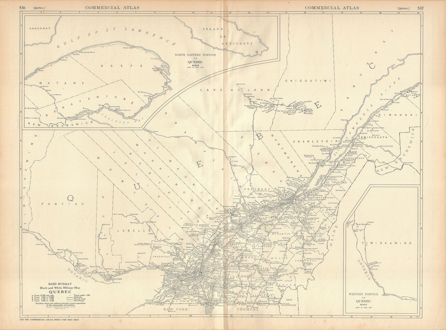 1924 Mileage Map of Quebec, Canada by Rand McNally