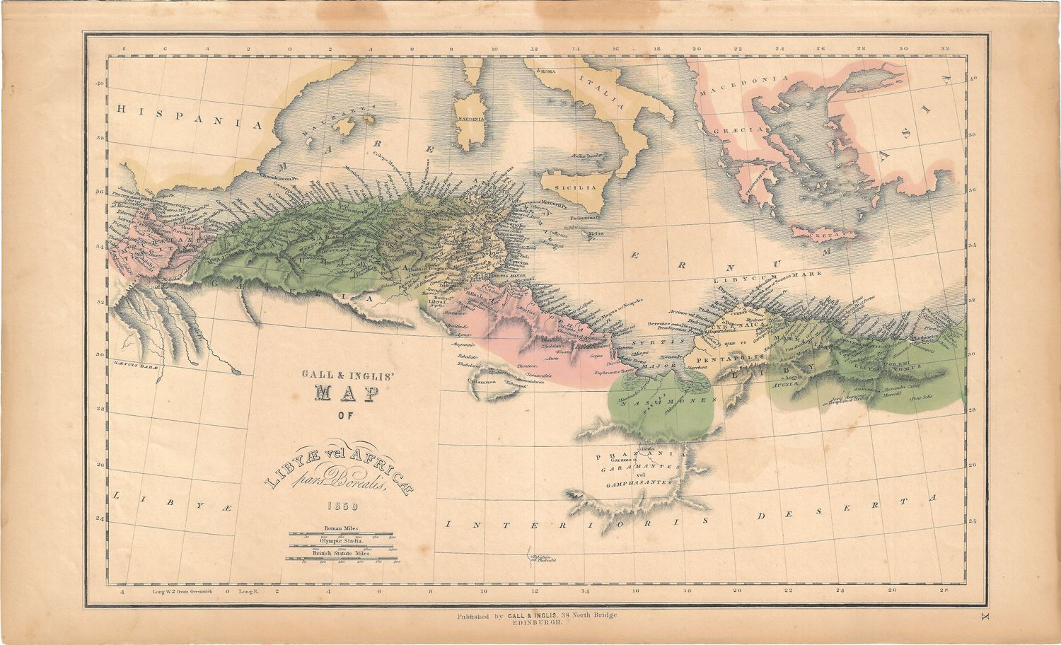 1850 Gall &amp; Inglis Map of Libya , North Africa