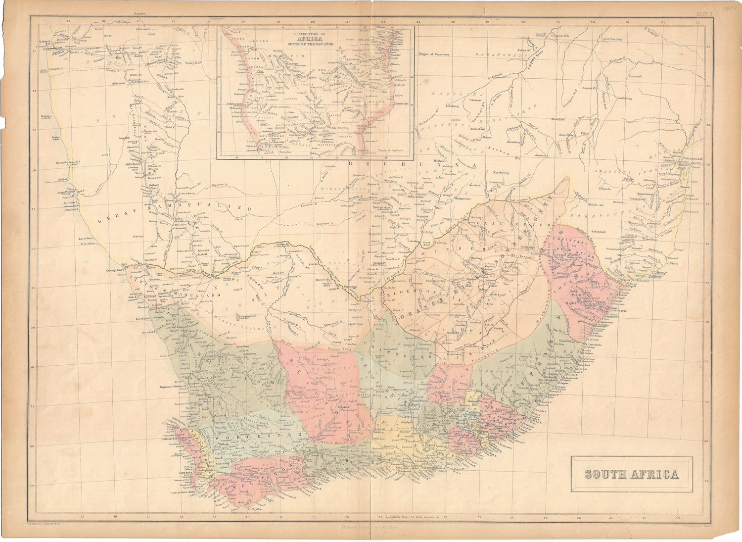1854 Map of South Africa by J Bartholomew