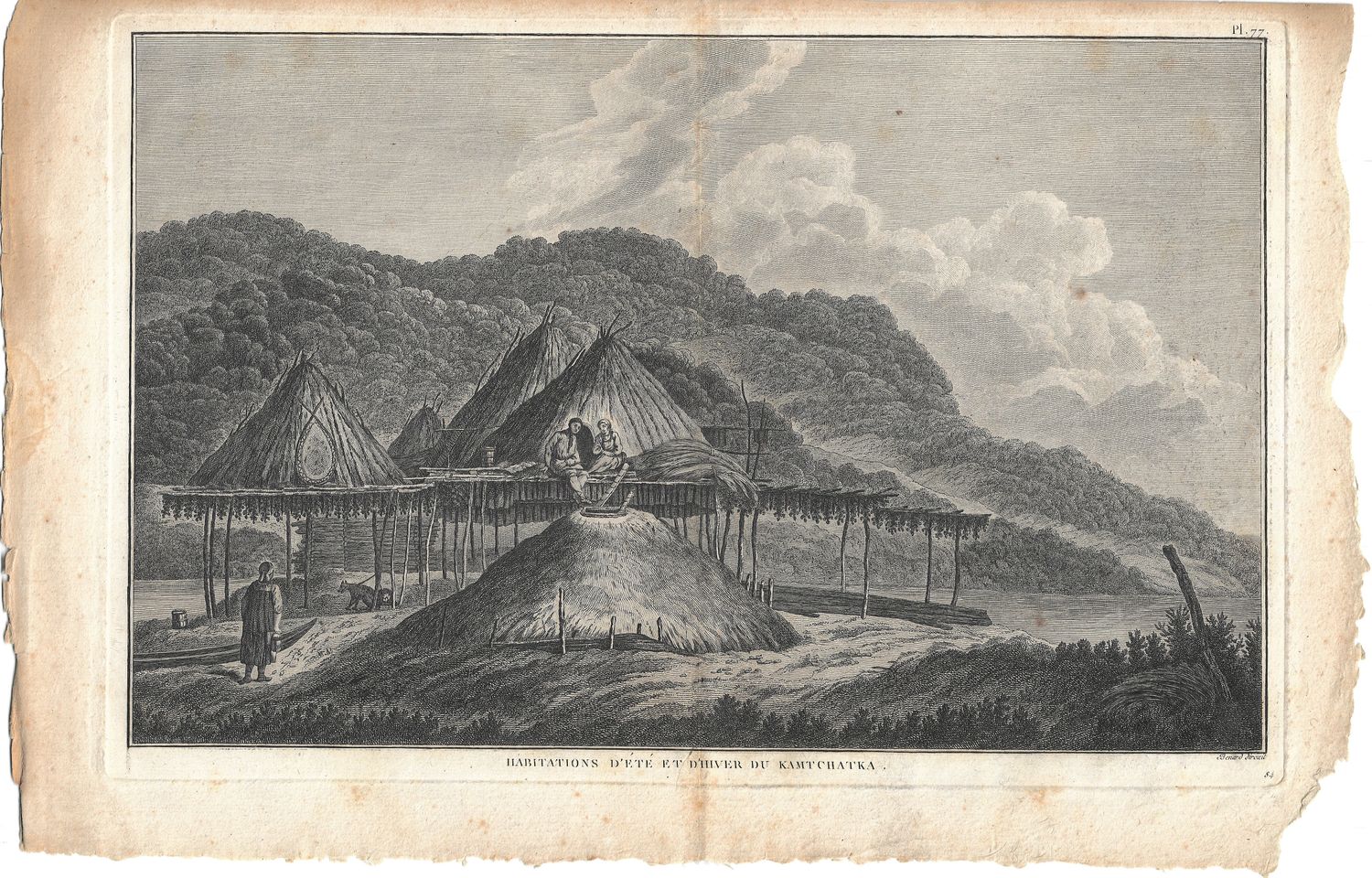 1785 Exterior View of Summer and Winter Homes in Kamtchatka - Pl. 77 French Edition