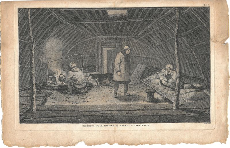 1785 Interior View of a Hut Kamtchatka Pl. 78 French Edition