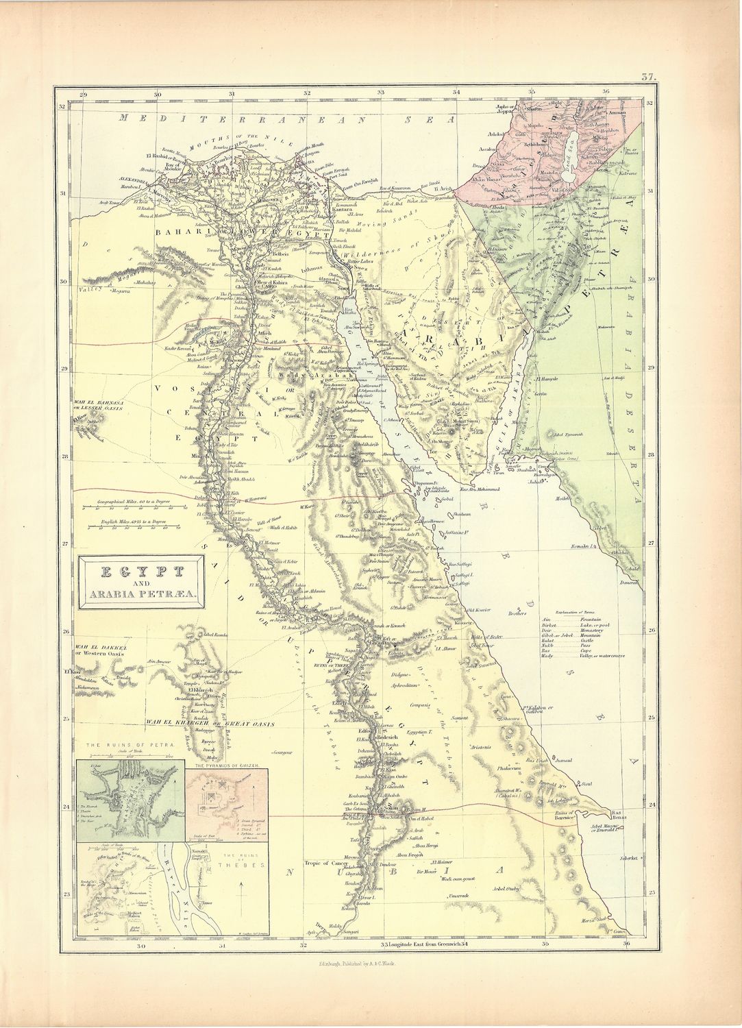 1879 Map of Egypt and Arabia Petraea by A &amp; C Black