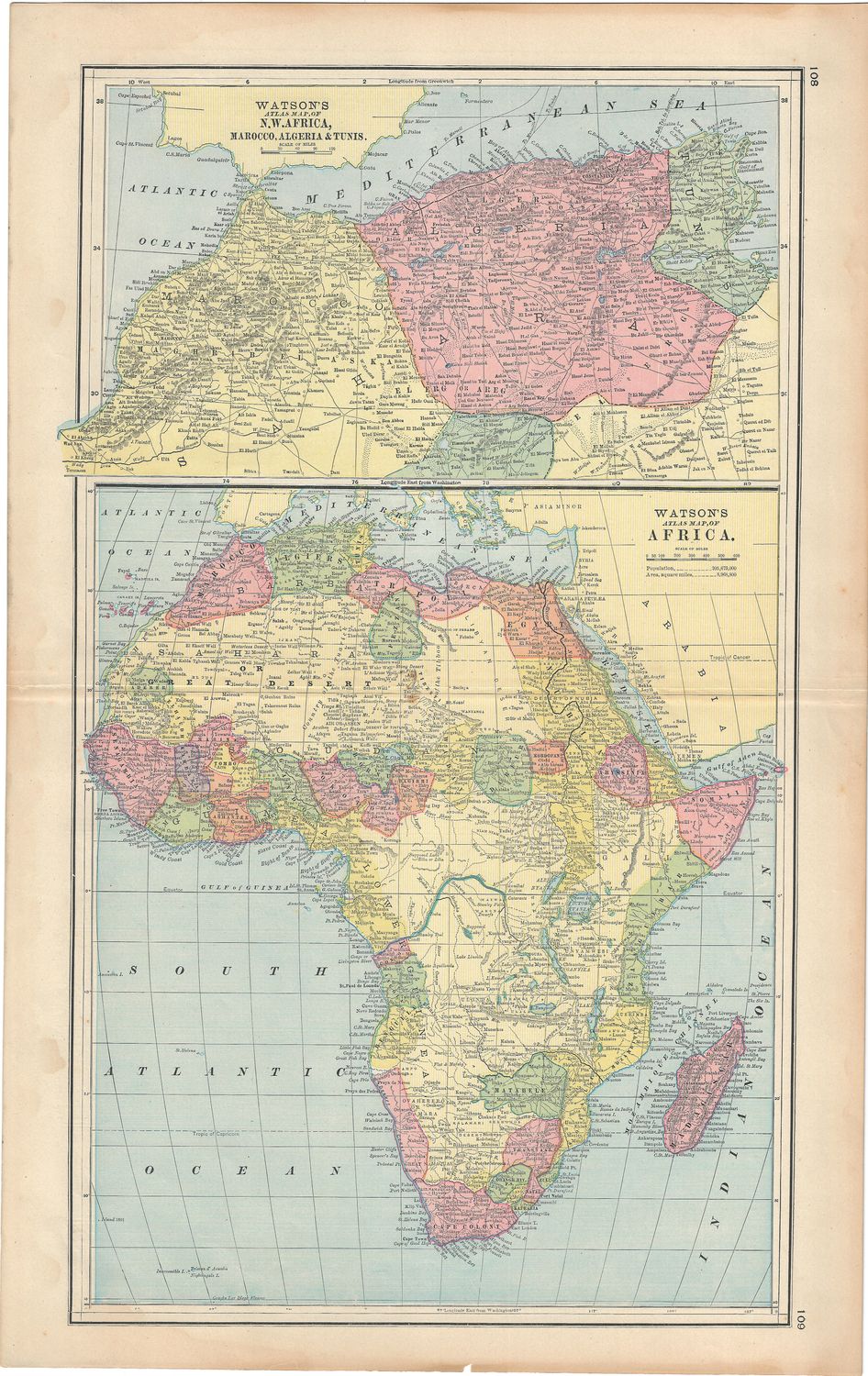 1887 Map of Africa from Watson's School Atlas