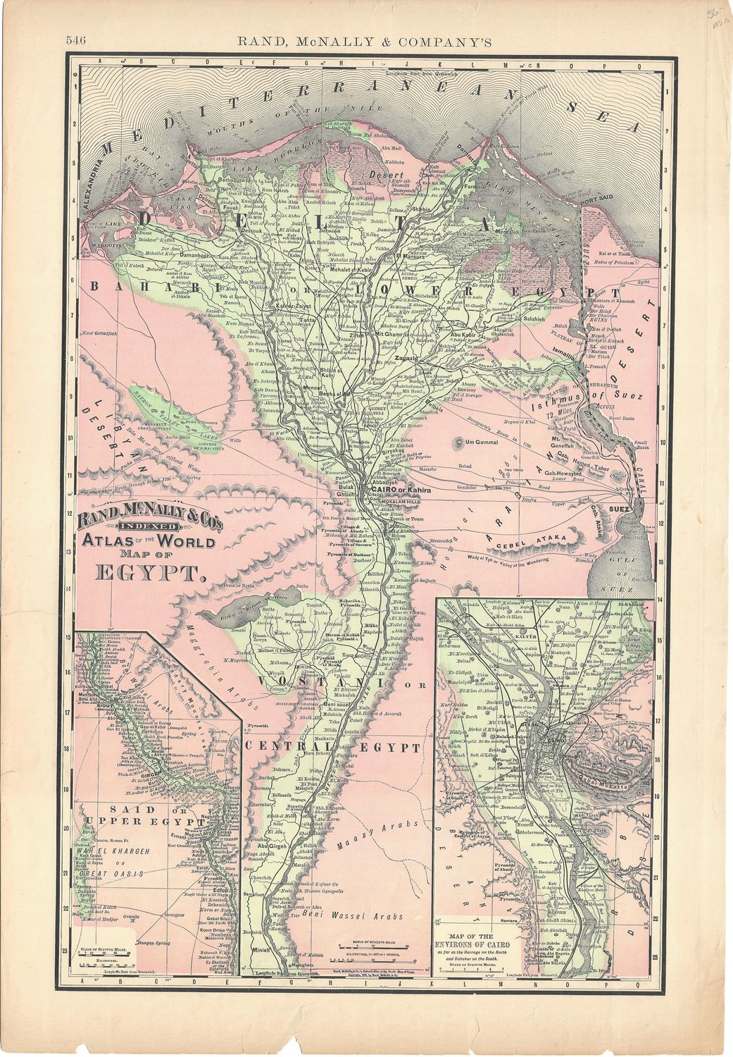 1892 Map of Egypt by Rand McNally